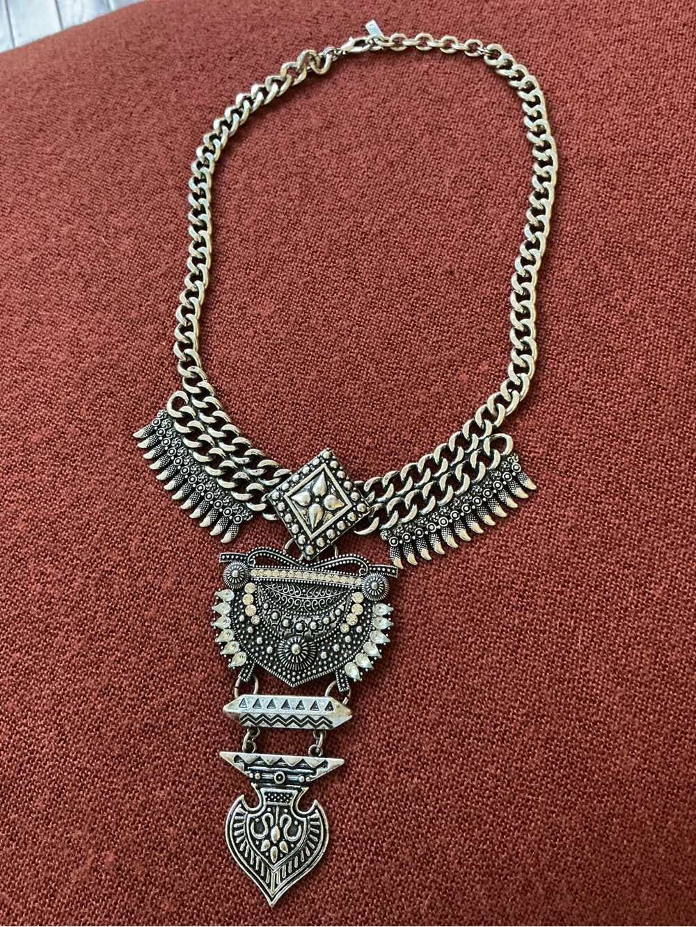 Bohemian Silver-Tone Statement Pendant Necklace